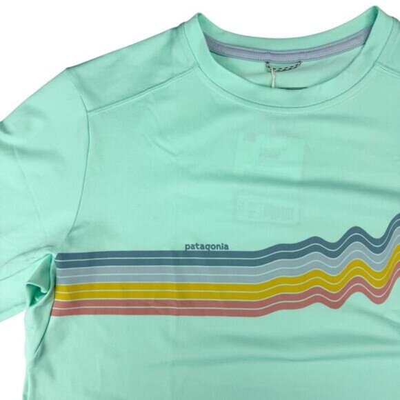 NWT PATAGONIA Kids' Capilene Silkweight T-Shirt Size XL Rise Stripe Early Teal - Picture 5 of 5
